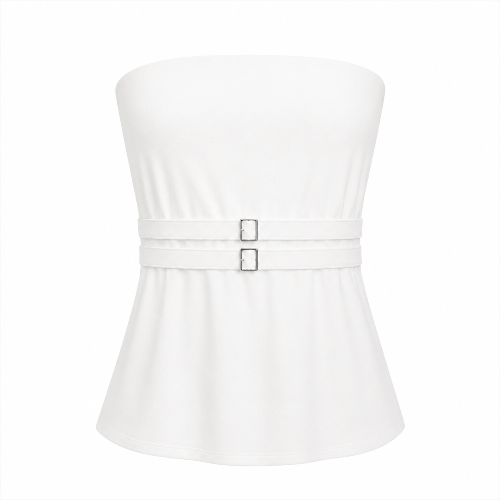 BELTED STRAPLESS  TOP- WHITE