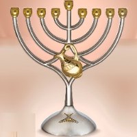 חנוכייה מתכת קנים זהב עם כד