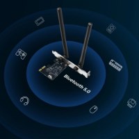 כרטיס רשת אלחוטי Mercusys MA30E AC1200 Bluetooth Pcie – הכרטיס נראה עם שתי אנטנות וכיתוב Bluetooth 5 0 USB