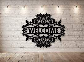 שלט כניסה Welcome עלים ופרחים