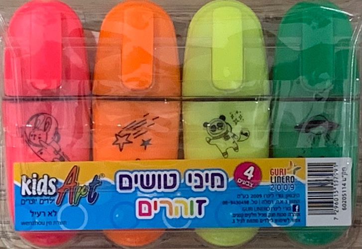 4 מיני טושים מרקר זוהרים