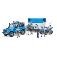 ברודר - ג'יפ לנד רובר דיפנדר משטרה + גורר סוס ושוטר - BRUDER Land Rover Police 02588