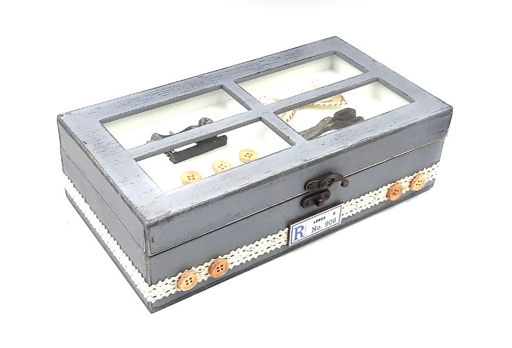 קופסא לכלי תפירה תכשיטים פיצ'פקס מעץ בסגנון עתיק