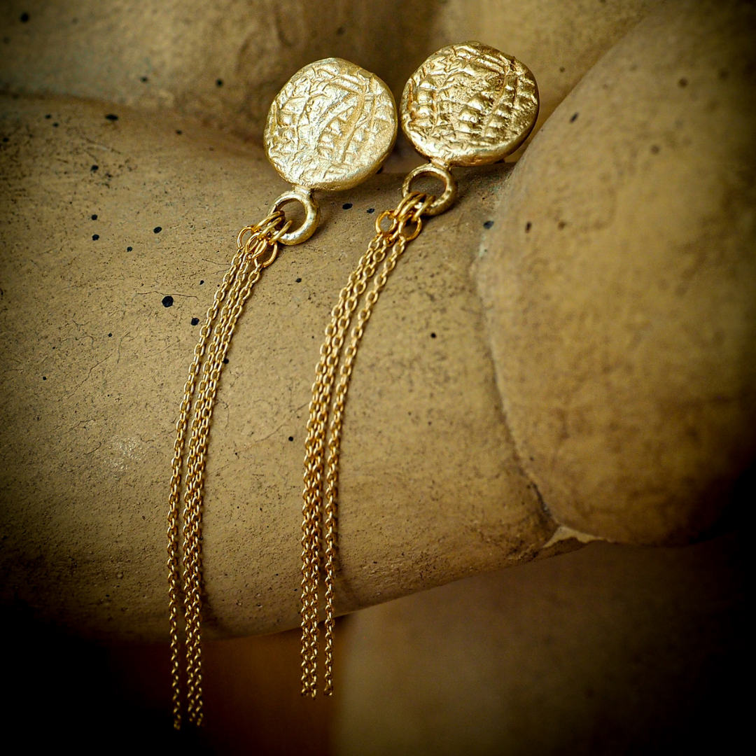 Stud Earrings with Delicate Chains
