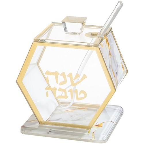 כלי לדבש פרספקס גימור שיש 8.5 ס"מ