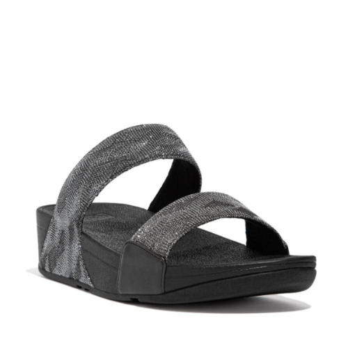 FITFLOP | פיטפלופ - Fitflop Lulu Glitz Slides Black פיט פלופ כפכפי נשים שני פסים שחור