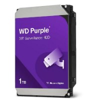 כונן פנימי סגול Western Digital WD11PURZ 3.5 AV 1T – כונן קשיח בודד עם תווית סגולה ואייקון מצלמה מוצג על רקע לבן