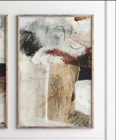 "Resumen Natural" סט זוג תמונות קנבס כותנה פרימיום -הדפס ציור מקור של אבסטרקט מודרני בגוונים טבעיים