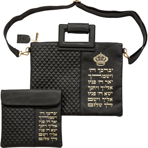 תיק טלית ותפילין מפואר דגם ברכת כהנים שחור