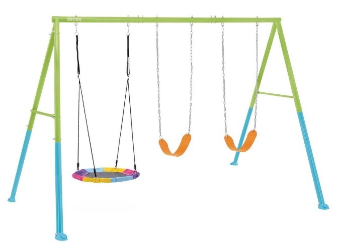 נדנדה גינה לילדים ממתכת עם 2 נדנדות ונדנדת קן ציפור צבעוני אינטקס