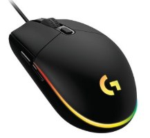עכבר גיימינג חוטי Logitech G102 Lightsync – מבט על עכבר שחור עם תאורת RGB זוהרת ולוגו מואר