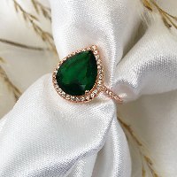 טבעת טיפה ירוקה כסף 925/רוס גולד