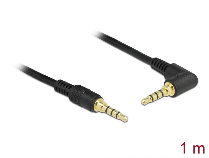 כבל אודיו זוויתי Delock angled Stereo Jack Cable 3.5 mm 4 pin 1 m black