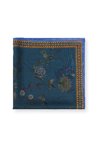 צעיף 100% משי כחול BODHI FLOWER מידות 53X53 ס"מ