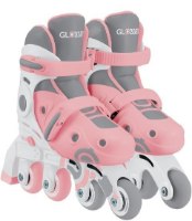 גלגיליות 2 ב-1 מידה 26-29 צבע ורוד פסטל Globber 2 in 1 – זוג גלגיליות ורודות לבנות ואפורות כל אחת עם תצורת גלגלים אחרת