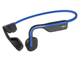 אוזניות הולכת עצם אלחוטיות צבע כחול Shokz OpenMove IP55 – פריט בודד בצבע כחול ושחור מוצג באלכסון על רקע לבן USB-C