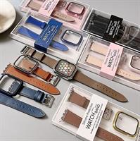 רצועת עור PU אופנתית משולבת מגן היקפי ל- Apple Watch Ultra 1/2 בקוטר 49mm