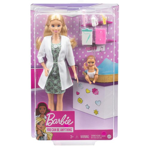 ברבי - בובת רופאה עם תינוק ואביזרים - Barbie GVK03