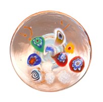 סביבון מזכוכית מורנו, עבודת יד, ידית בצבע תכלת ואותיות מזהב