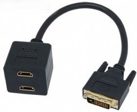 כבל מפצל DVI זכר לחיבור HDMI כפול נקבה באורך 0.2 מטר
