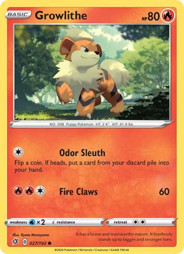 קלף בודד single פוקימון - growlithe - Rebel Clash - 027/192