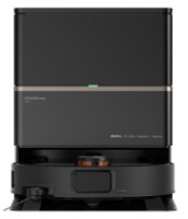 שואב שוטף רובוטי עם תחנת ריקון Deerma X80 Ultra – מכשיר רובוטי שחור עוגן בתחנת עגינה שחורה עם פס זהוב
