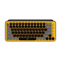 מקלדת מכאנית אלחוטית שחור/צהוב Logitech POP Keys – Bluetooth מקלדת מכנית אחת בצבעי צהוב שחור ואפור המוצגת מלמעלה על רקע
