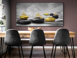 "סוריל" תמונת קנבס מעוצבת של נוף דקורטיבי יוקרתי בגווני שחור צהוב ואפור | תמונה גדולה לסלון או למטבח