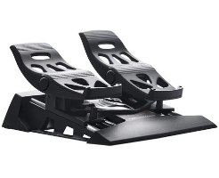 דוושות טיסה Thrustmaster T.Flight Rudder Pedals – דוושות שחורות לפעולת הגה כיוון מונחות על בסיסן כנגד רקע לבן