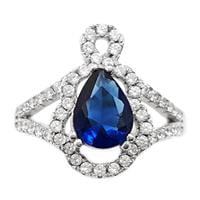 טבעת כסף משובצת אבן זרקון כחולה וזרקונים קטנים RG5654 | תכשיטי כסף 925 | טבעות כסף