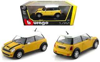 דגם מכונית בוראגו מיני קופר אס צהובה 1/24 Bburago Mini Cooper S​​​​​​​