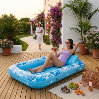 בריכת שיזוף מתנפחת עם כרית ומתקן כוסות דגם AquaSun