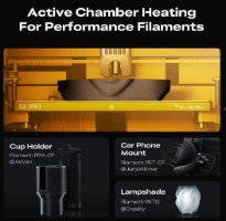 מדפסת תלת מימד Creality K2 Pro Combo – פנים המדפסת מואר בזהב עם הדפסה בתהליך