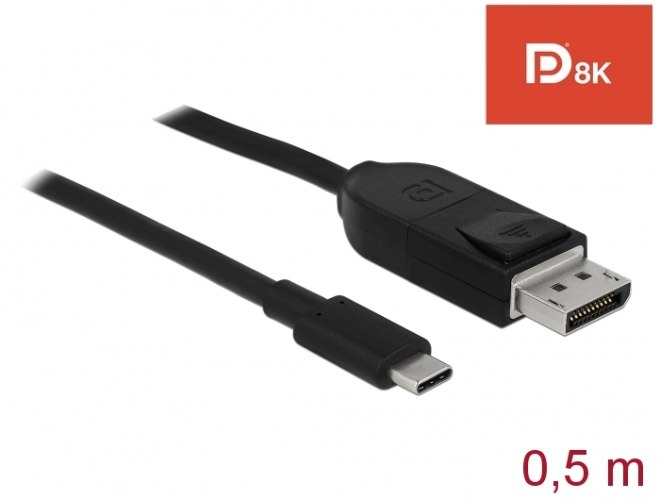 כבל מתאם Type-C זכר לחיבור DisplayPort זכר באורך 0.5 מטר Delock USB cable 8K 60Hz certified