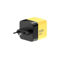 מטען קיר עם כבל נשלף צבע צהוב Miracase MWC65RC – פריט בודד של מטען קיר בצבע צהוב ושחור עם תקע כפול עליו כתוב 65W