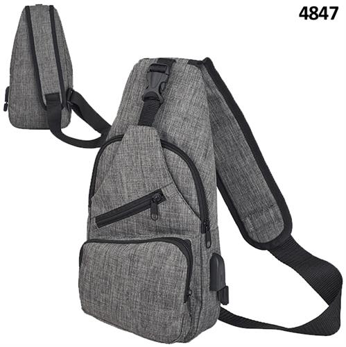 תיק צד  אלכסוני סלינג אפור עם יציאת USB דגם 4847 33X16X5cm נפח כ-3 ליטר