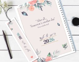 יומן שבועי מעוצב, דגם: פרחוני עם משפט השראה (״חלף עם הרוח״)