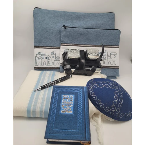 סט תפילין וטלית אשכנזי מהודר דגם ירושלים שלנו