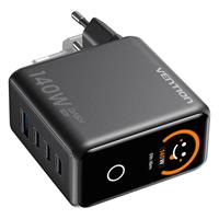 Vention 140W GaN5.0 PD3.1 USB (C+C+C+A) with Smart Display Wall Charger Black