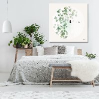 חדר שינה לבן עם תמונה ירוקה