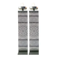 פמוטים לשבת עיצוב מנדלה - אפור