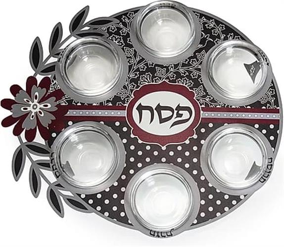 קערת סדר פרח -אפור בורדו ושחור