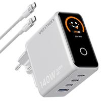 Vention 140W GaN5.0 PD3.1 USB(C+C+C+A) with Smart Display Wall Charger Silver