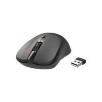 עכבר אלחוטי Miracase MWM10 – עכבר שחור ודונגל USB מונחים יחד על רקע לבן