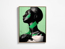 "Almería" תמונה לאורך של דמות אפריקאית מודרנית, מודפסת על קנבס פרימיום בסגנון מודרני בצבע ירוק ושחור