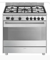 תנור רוחב 90 ס"מ משולב כיריים גז דגם Smeg BG91X נירוסטה מוברשת